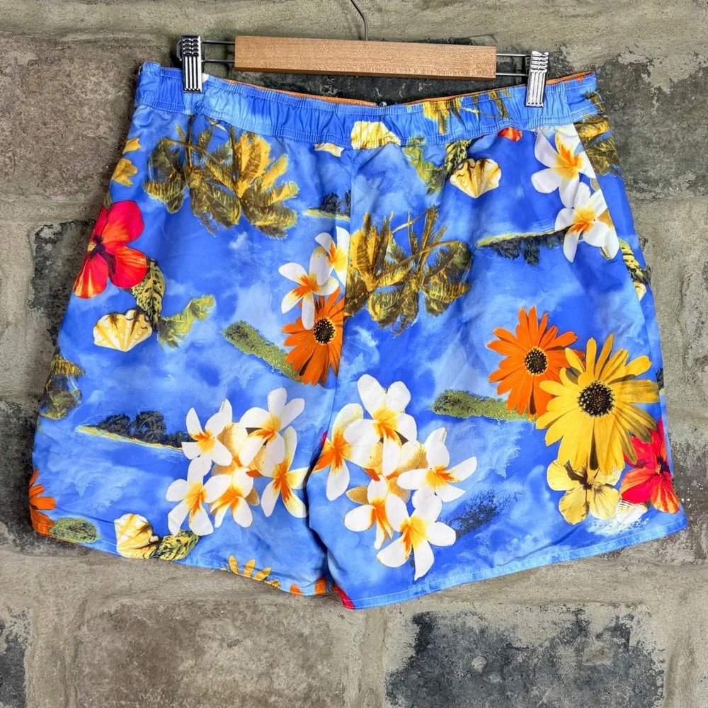 Catalina Reversible Board Shorts Women's Large 12/14 Blue Tropical Floral Orange